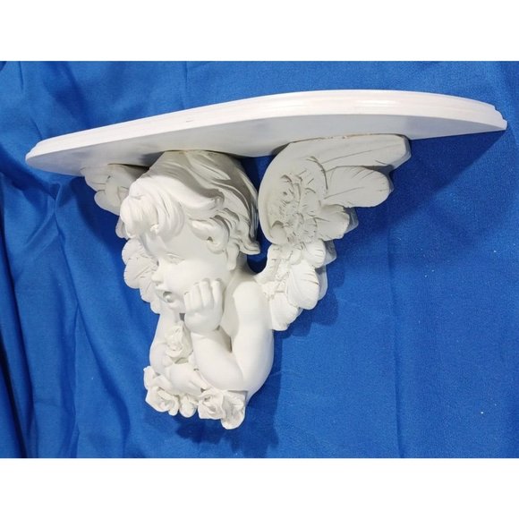 NEW Vtg PLASTER WISTFUL ANGEL CHERUB WALL SHELF Sculpture Victorian Wal… - Picture 4 of 8